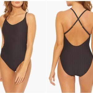 BLEU by Rod Beattie Floating Underwire One-Piece Swimsuit Black Size 8 NWT